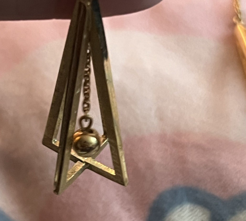 Vintage TRIFARI Dangle Long Triangle Clip Earrings Gold Tone