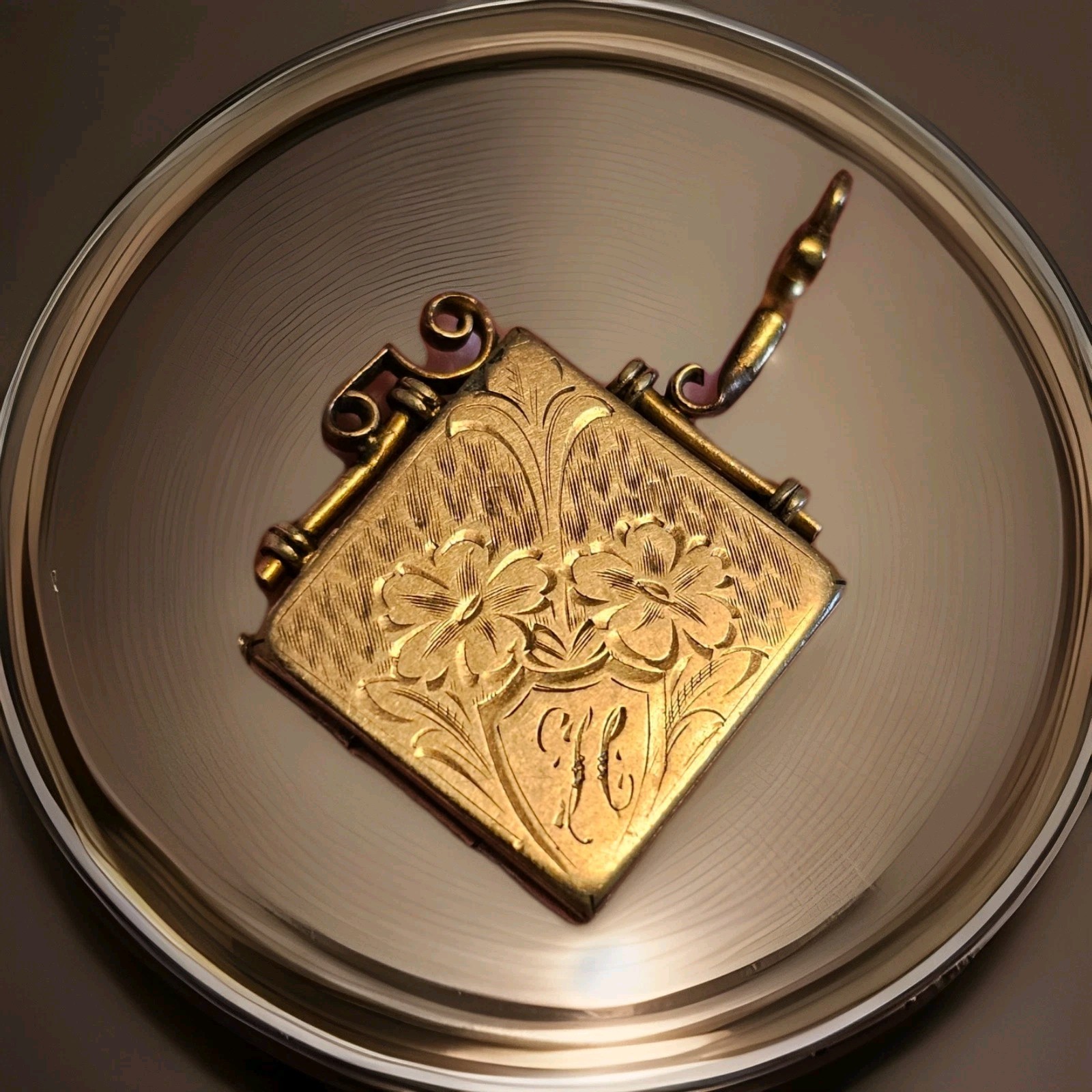 Necklace Locket Victorian Square Engraved 100 Years Old Gold Filled Vintage