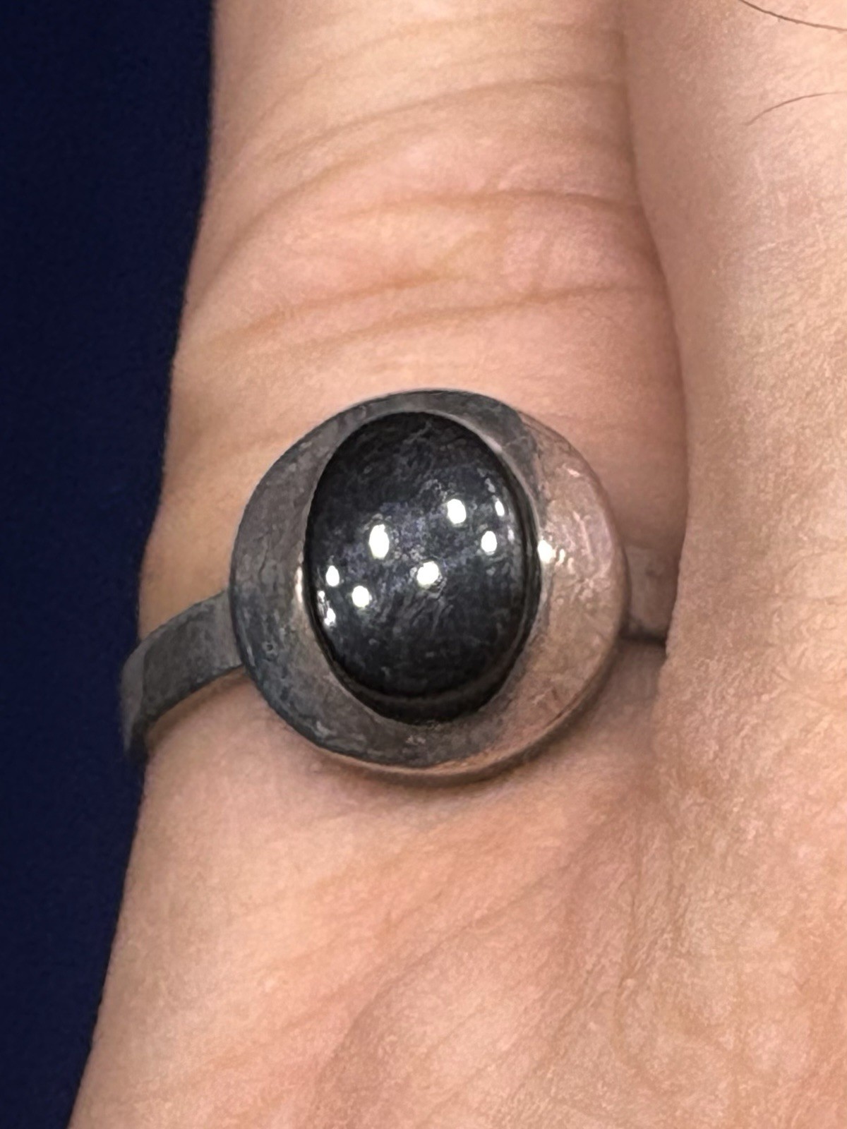 A33 Adjustable 925 Sterling Silver Ring Size 8 est 1950s Black Onyx 3.1g Vintage