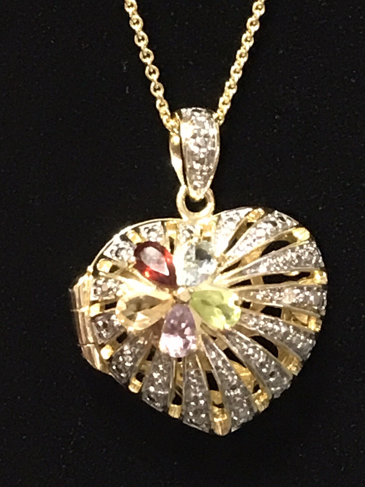Sterling Silver 925 Gold Vermeil Heart Locket 18” Necklace