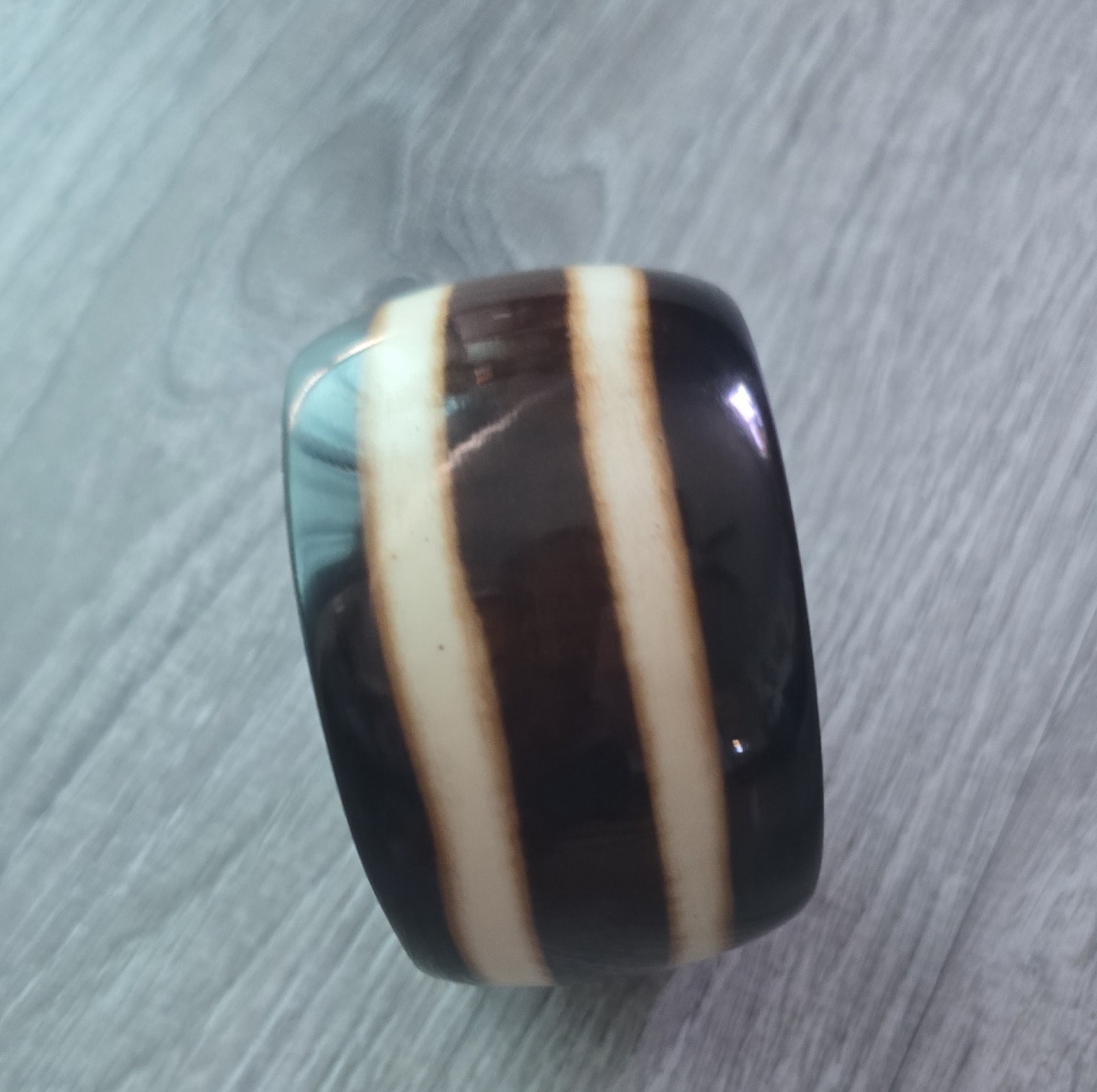 Vintage Chunky Brown Abstract Striped Wide Bangle Bracelet Made in India