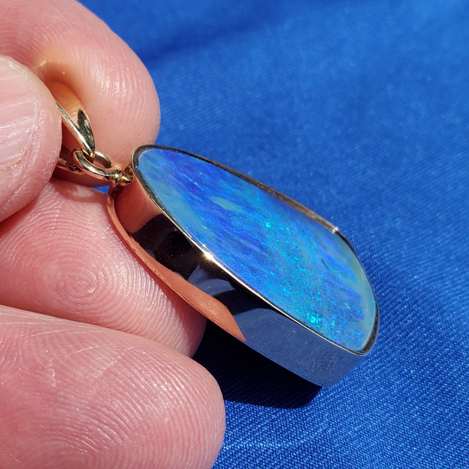 Original EARTH MINED Black Australian OPAL Bezel Set Pendant Deco SOLID 14K GOLD