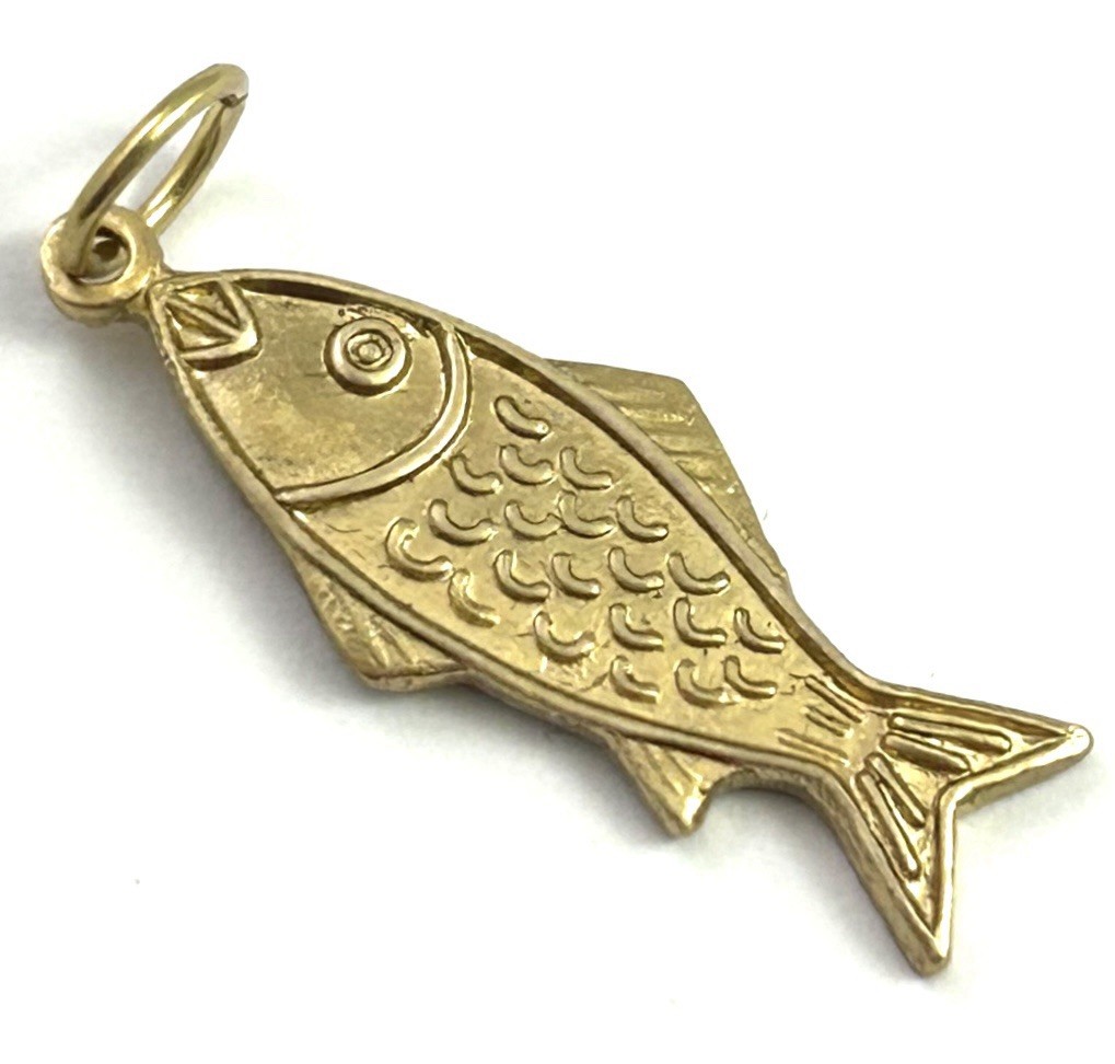Vintage Fish Charm Pendant Vintage Jewelry Gift For Her Brass Metal Charm