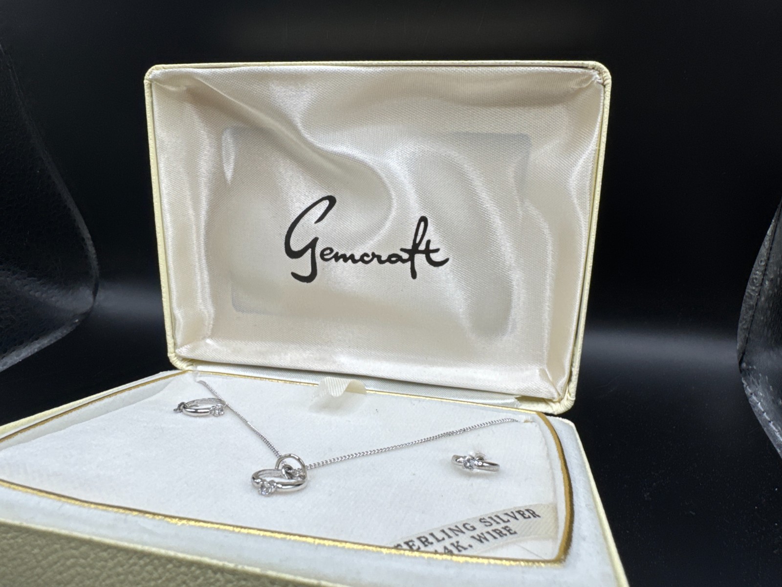 Vintage Gemcraft sterling silver jewelry set featuring a classic solitaire “ring