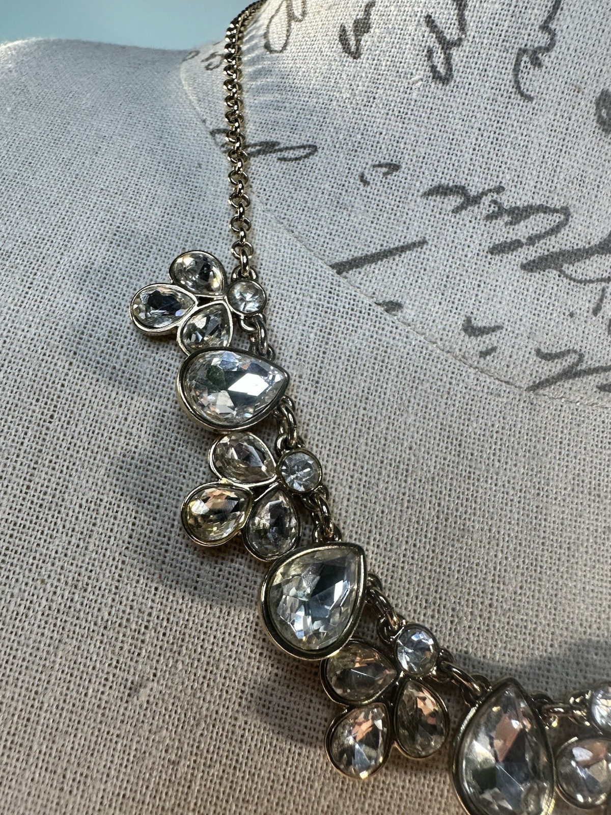 Vintage Silver Tone Teardrop Bezel Set Rhinestone Necklace