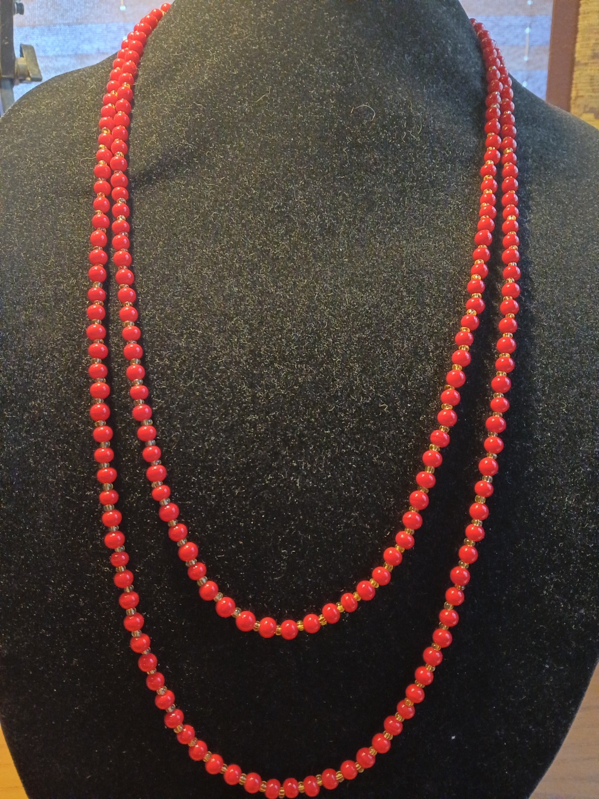 Antique real blood red coral beaded amber Seed Bead spacers necklace 6mm 60″