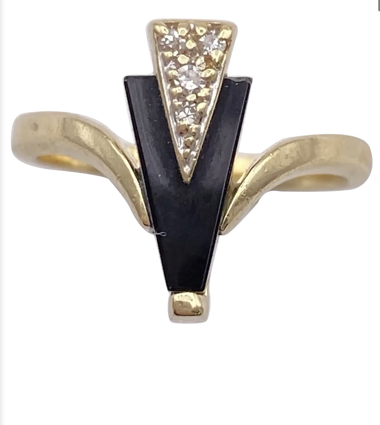 Art Deco Inspired Vintage Ring 14K Gold Onyx and Diamond