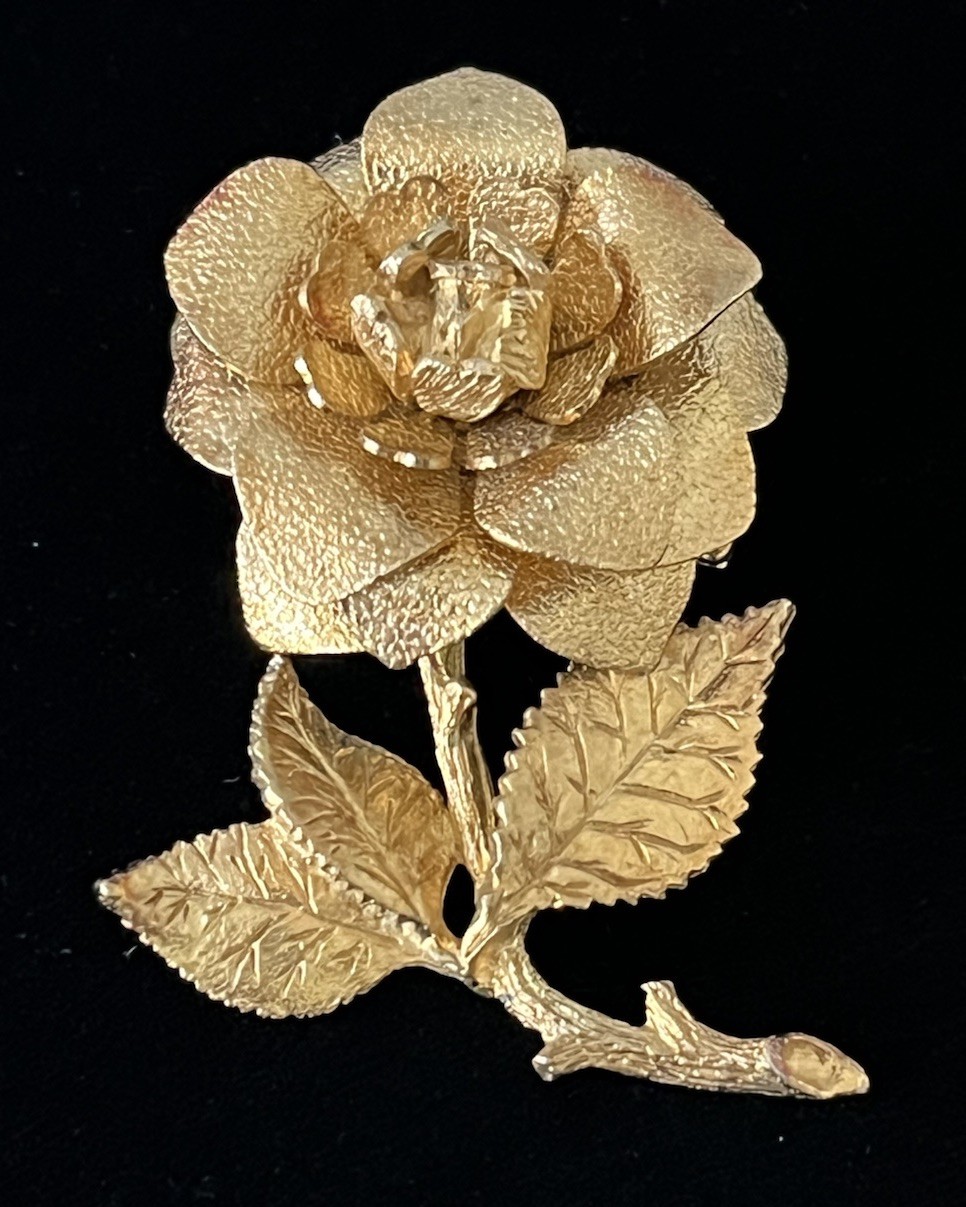 Vintage Gold Tone Layered Rose Flower Brooch Pin