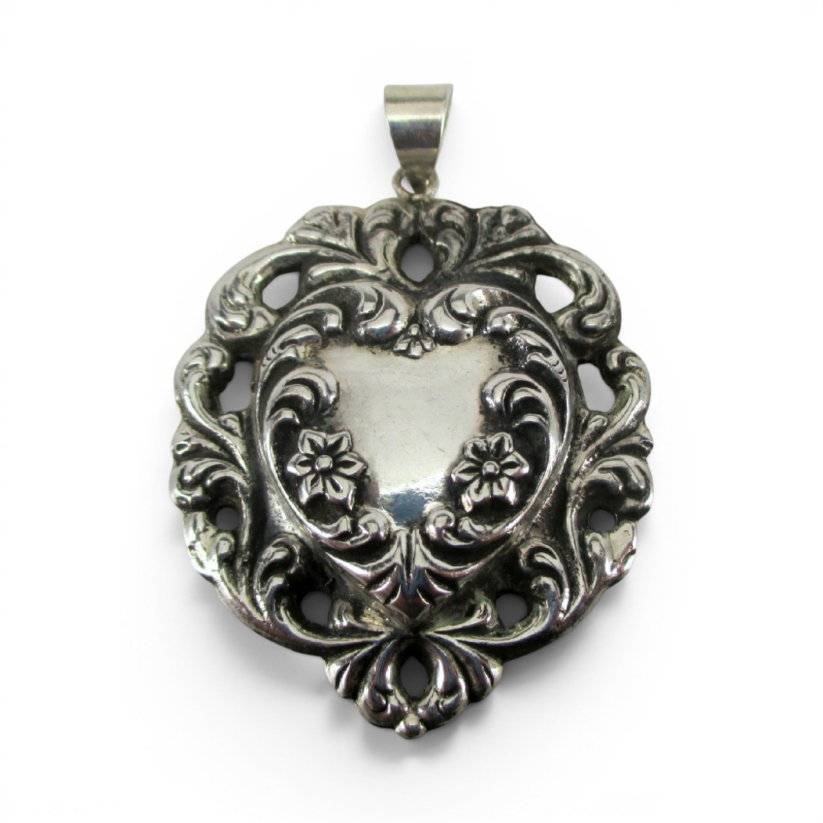 Sterlng Silver Large Lacy Heart Pendant Brown County Silver Vintage Floral