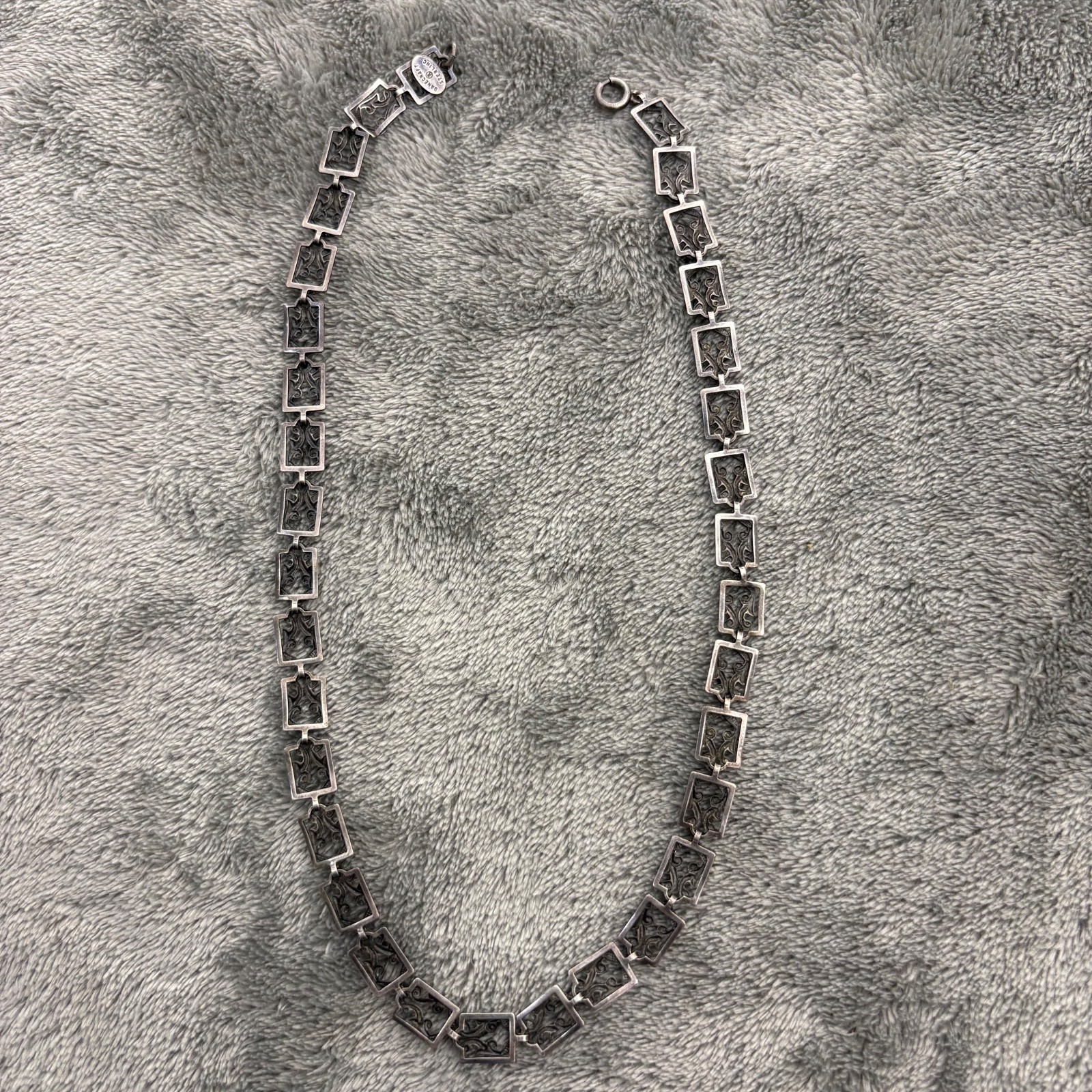 VTG DANECRAFT STERLING SILVER NECKLACE FANCY SCROLL DESIGN HARP CHOKER 16″