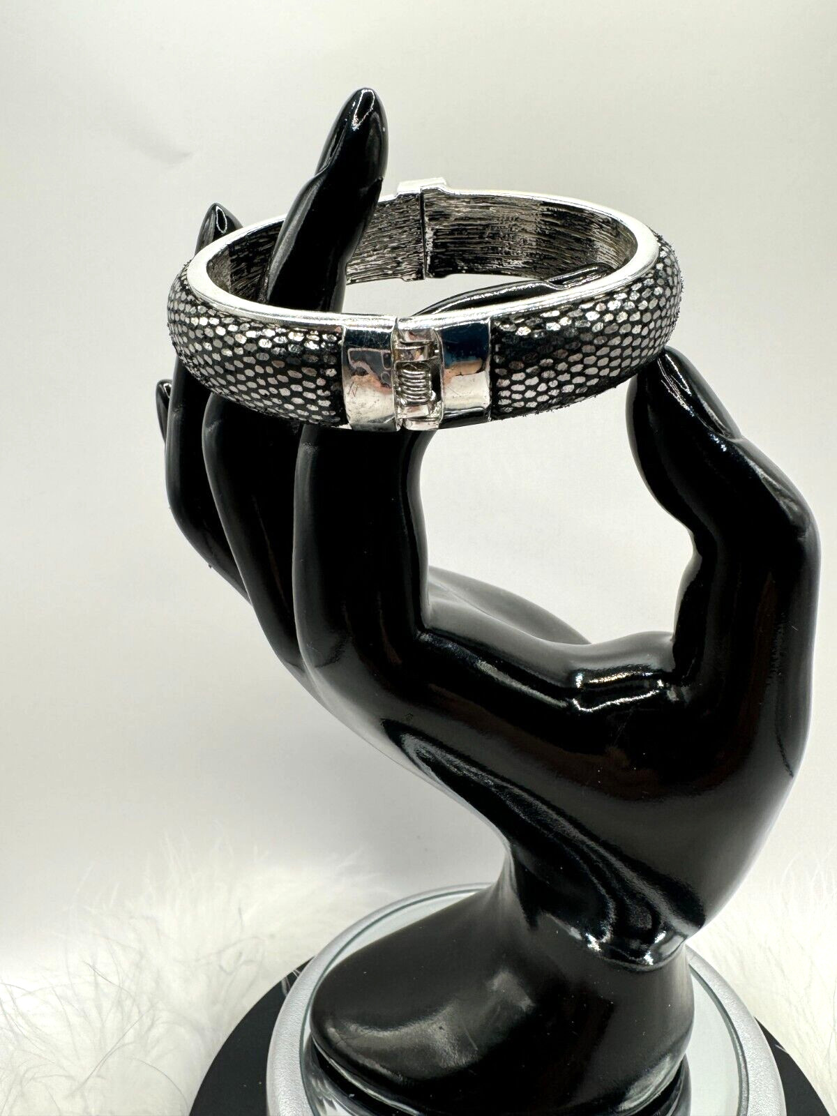 Vince Camuto Signed Hinged Bangle Snake Skin Diamonds? Some Say Yes! Flawless!