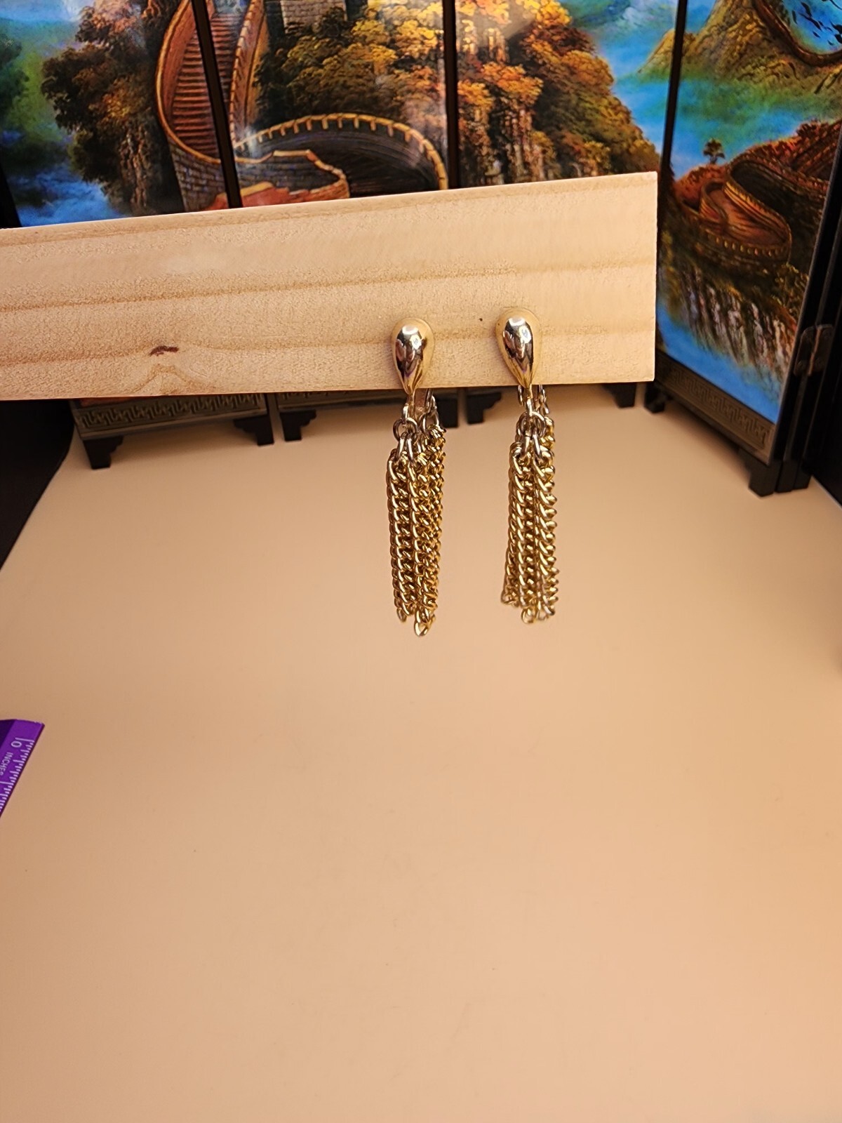 Vtg SARAH COVENTRY Signed Double Tassel Earrings Clip-On Gold Tone FREE $HIPPING