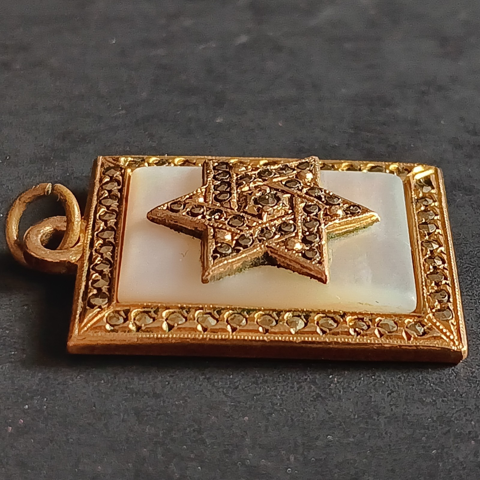 Star David Gold Filled Fob Pendant Marcasite Mother of Pearl Judacia Charm