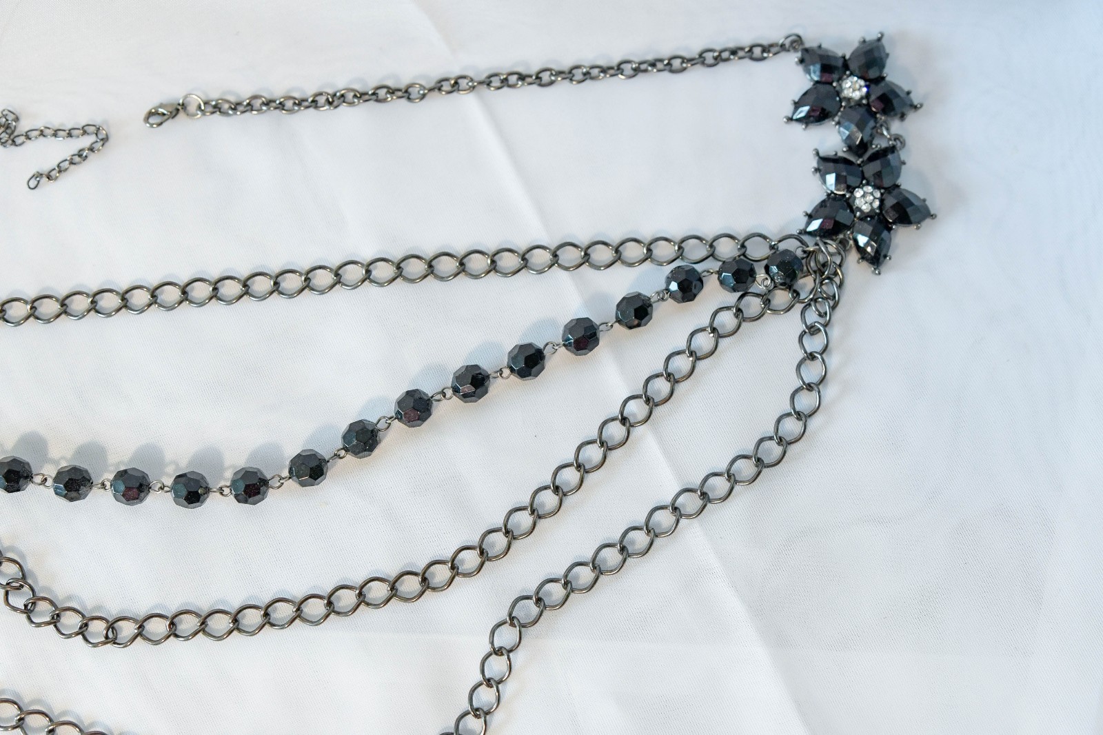 Vintage 90’s Black beaded,rhinestone and silver Statement necklace