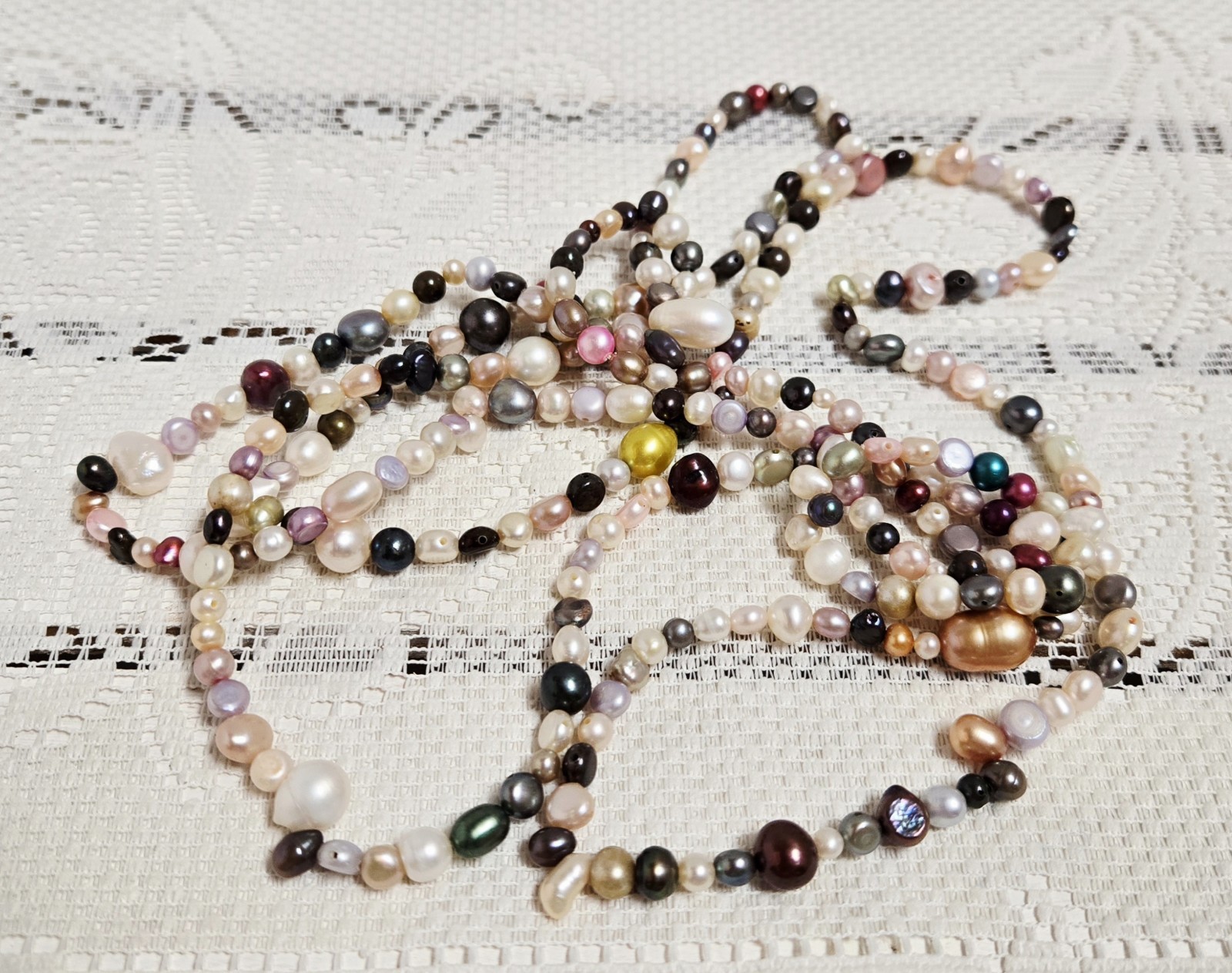 Multi Color Freshwater Pearl Extra Long Cluster Necklace
