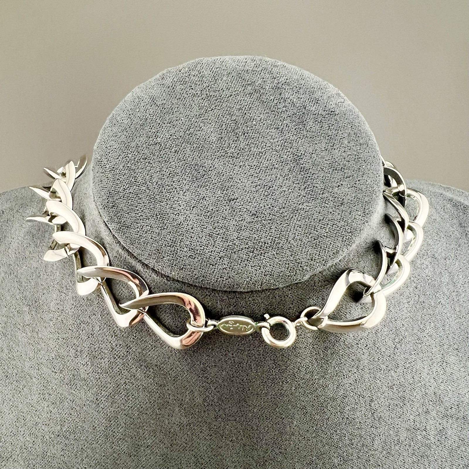 Vintage Napier Necklace Chunky Curb Link Abstract Pendant Silver Tone Signed 18”