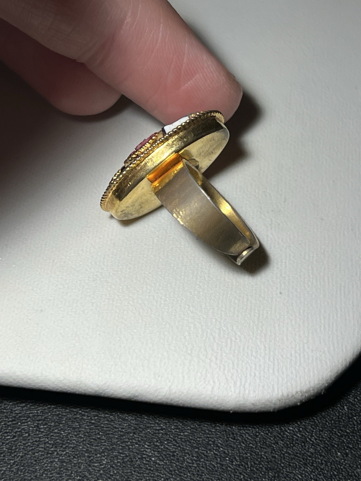 Two Vintage Italian Micro Mosaic Floral Chipped Glass Adjustable Rings