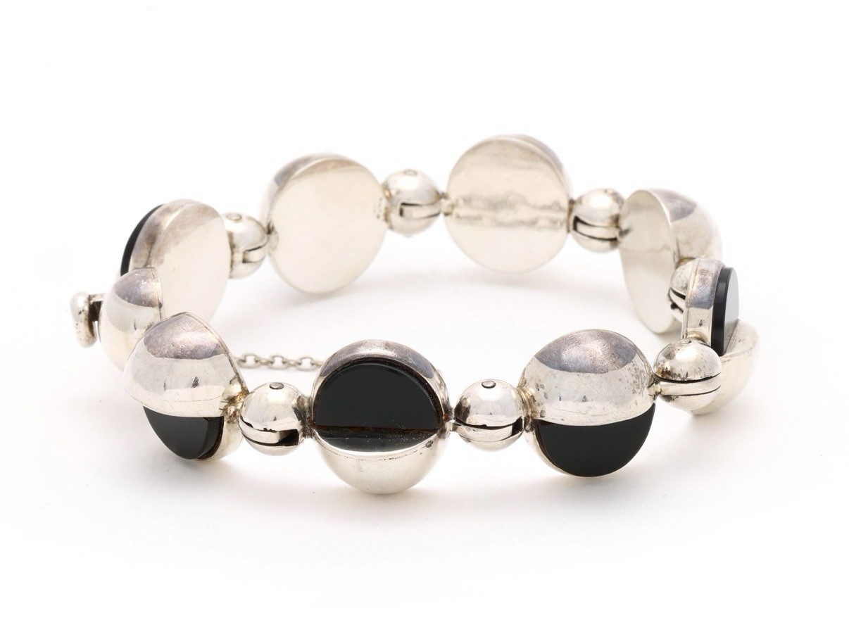 Antonio Pineda 970 Silver Black Onyx Modernist Bracelet Taxco – Eagle 21 – 74.8g