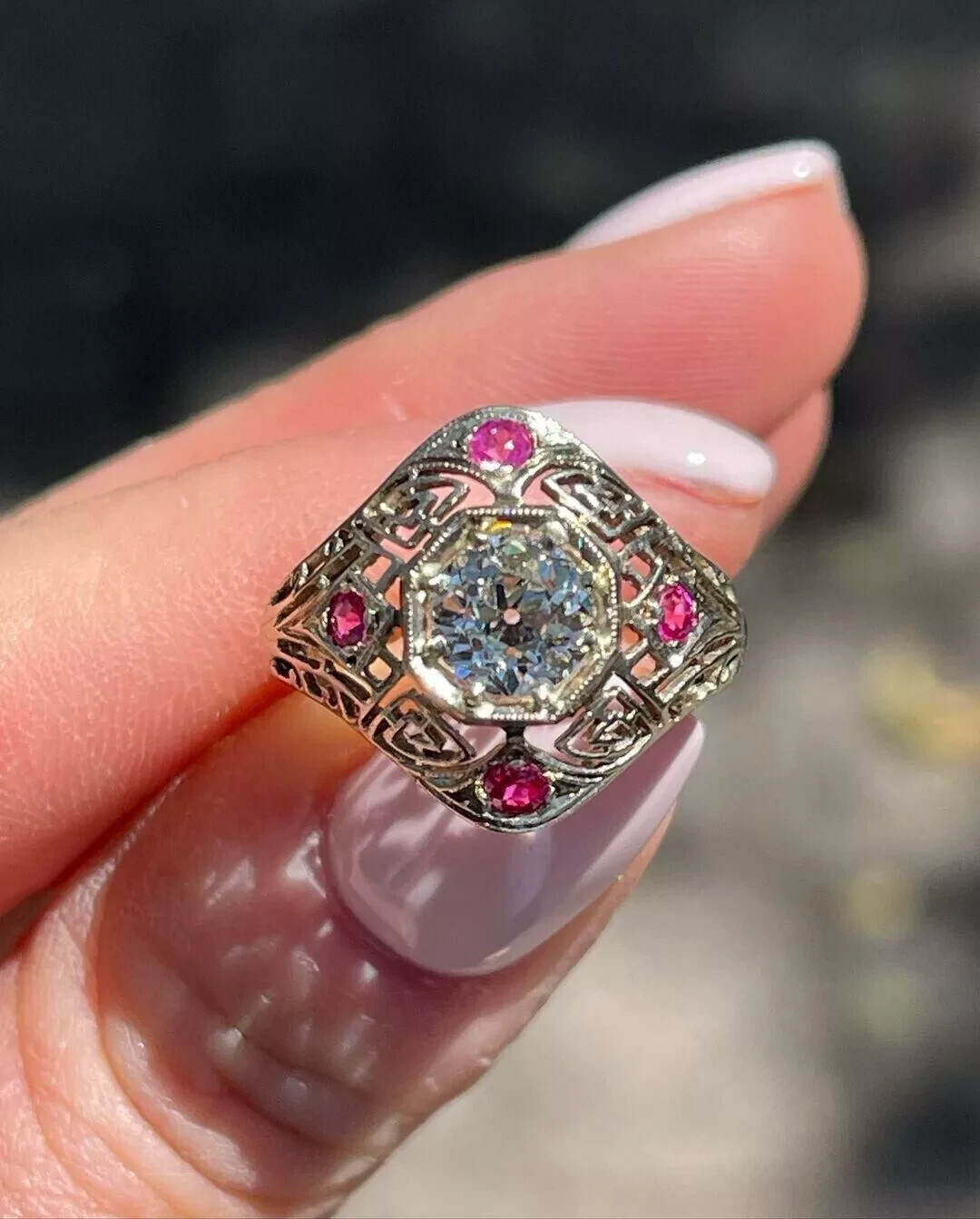 2.5Ct Art Deco Style Filigree Lab Created Diamond Wedding 14K White Gold FN Ring