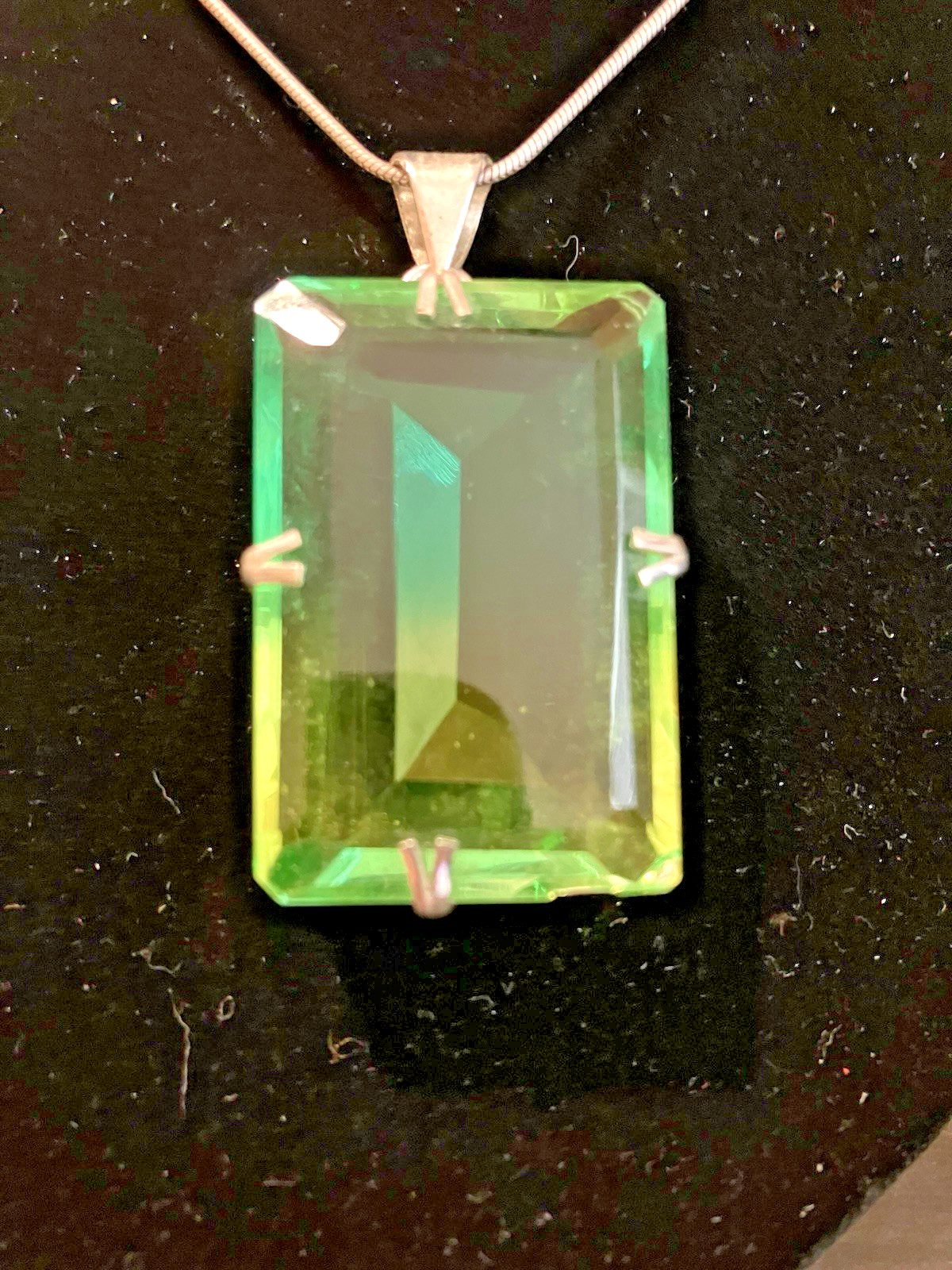 Large Square Faceted Green RS Necklace n Italy 925 Sterling Silver Chain/Setting