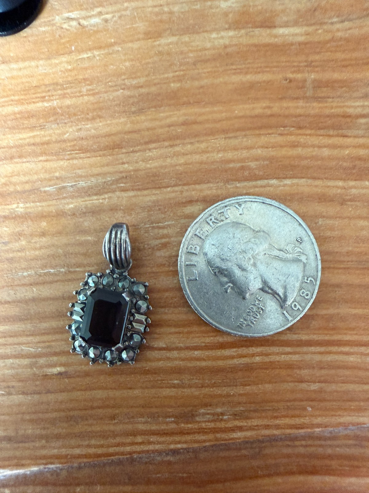 Lovely Antique Sterling Silver pendant with Smoky Quartz and Marcasite