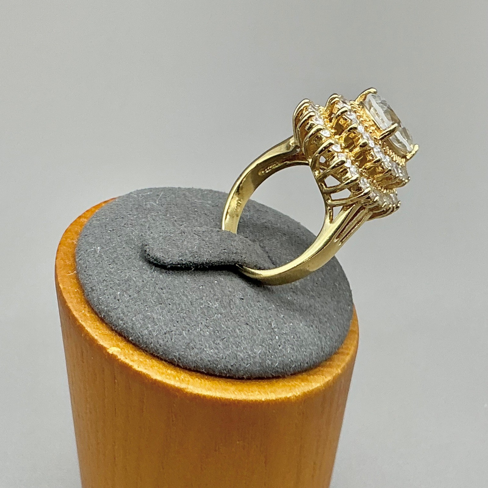 Vintage Lind Ring Womens Gold Plated Pear Cut CZ Triple Halo 14K HGE Size 7.5