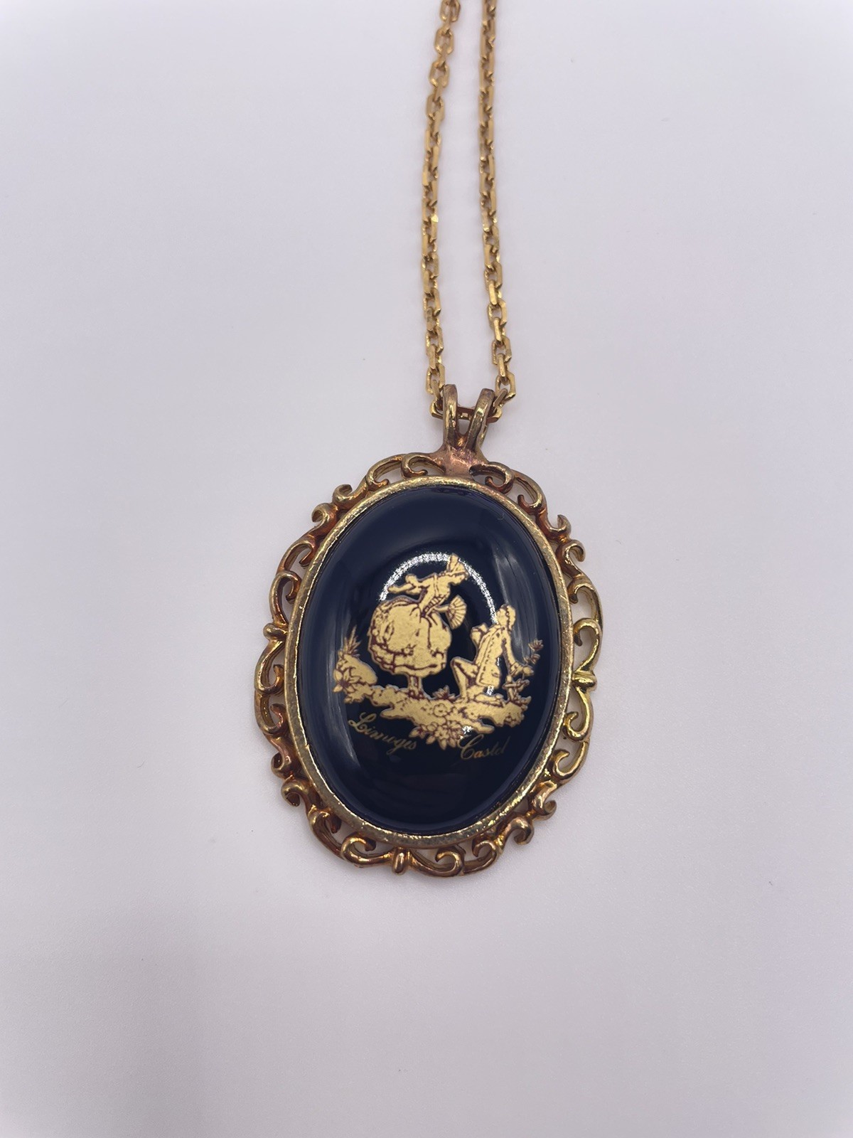 Vintage Limoges France Porcelain Pendant Signed Victorian Revival