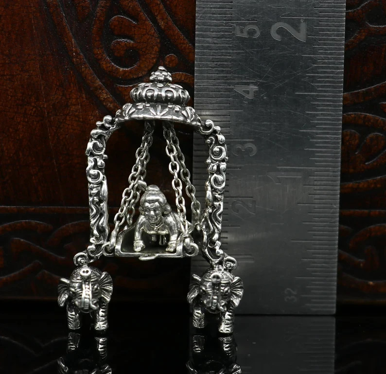 925 sterling silver Lord Krishna with swing statue figurine puja articleart39