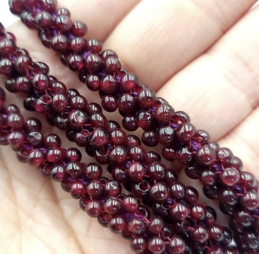 Vintage 23″ Woven Natural Garnet Seed Bead Rope Necklace 107g