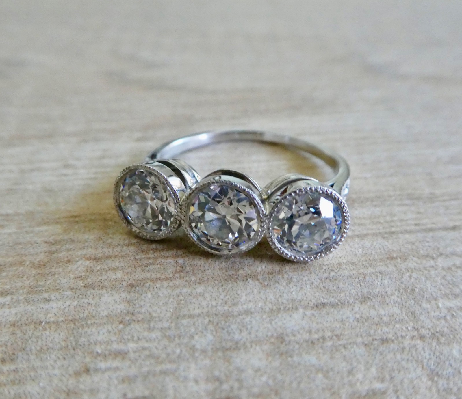 1920’s Antique Deco Old European Cut Diamond Platinum Bezel Milgrain Ring