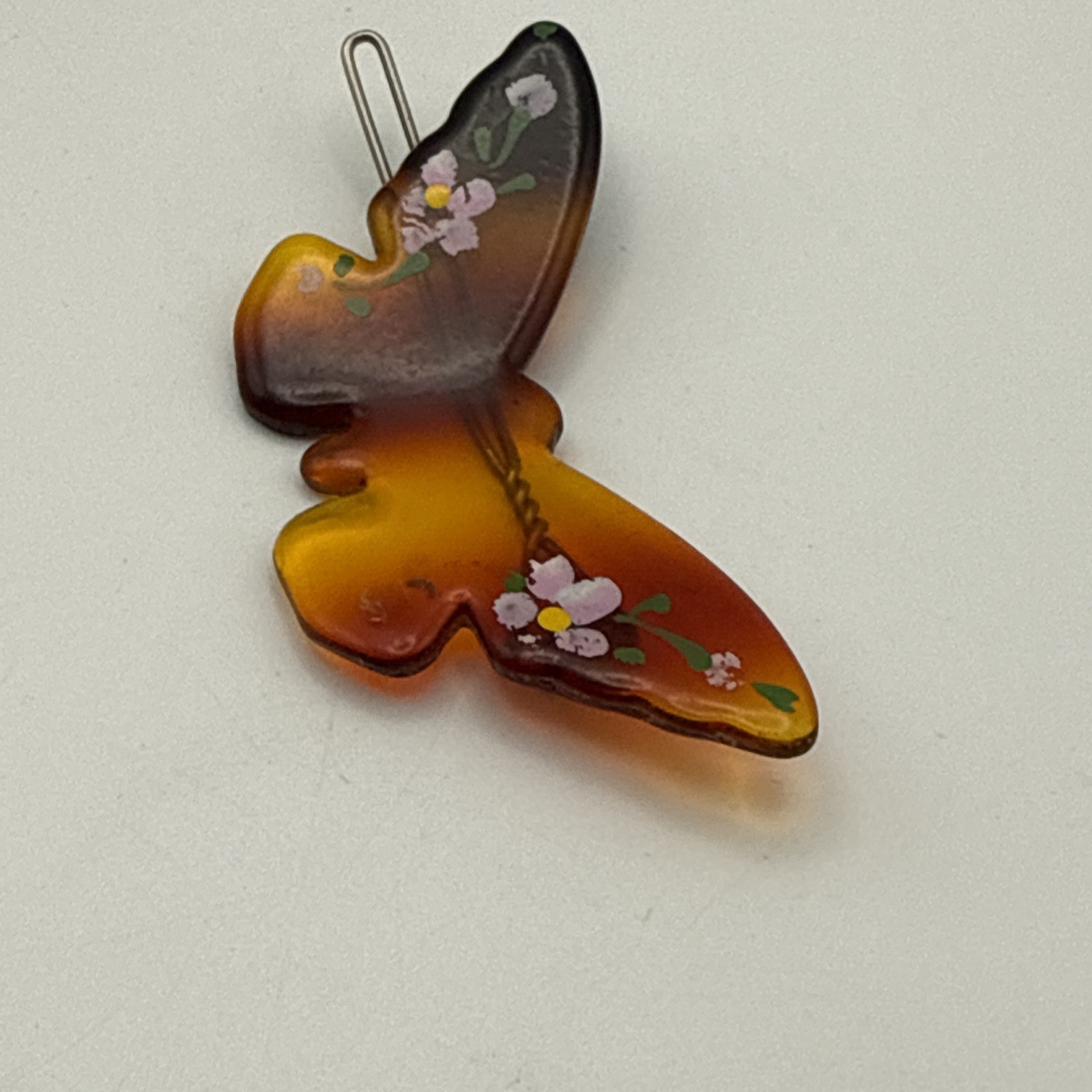 Vintage Rhinestone Celluloid Acetate 3-D Flower Pin And Butterfly Hair Clip