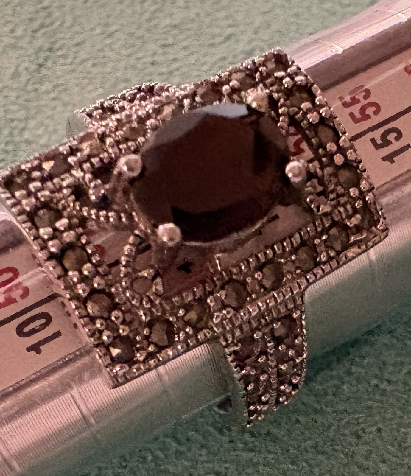 Sterling Silver Art Deco Garnet & Marcasite Filigree Ring Size 7