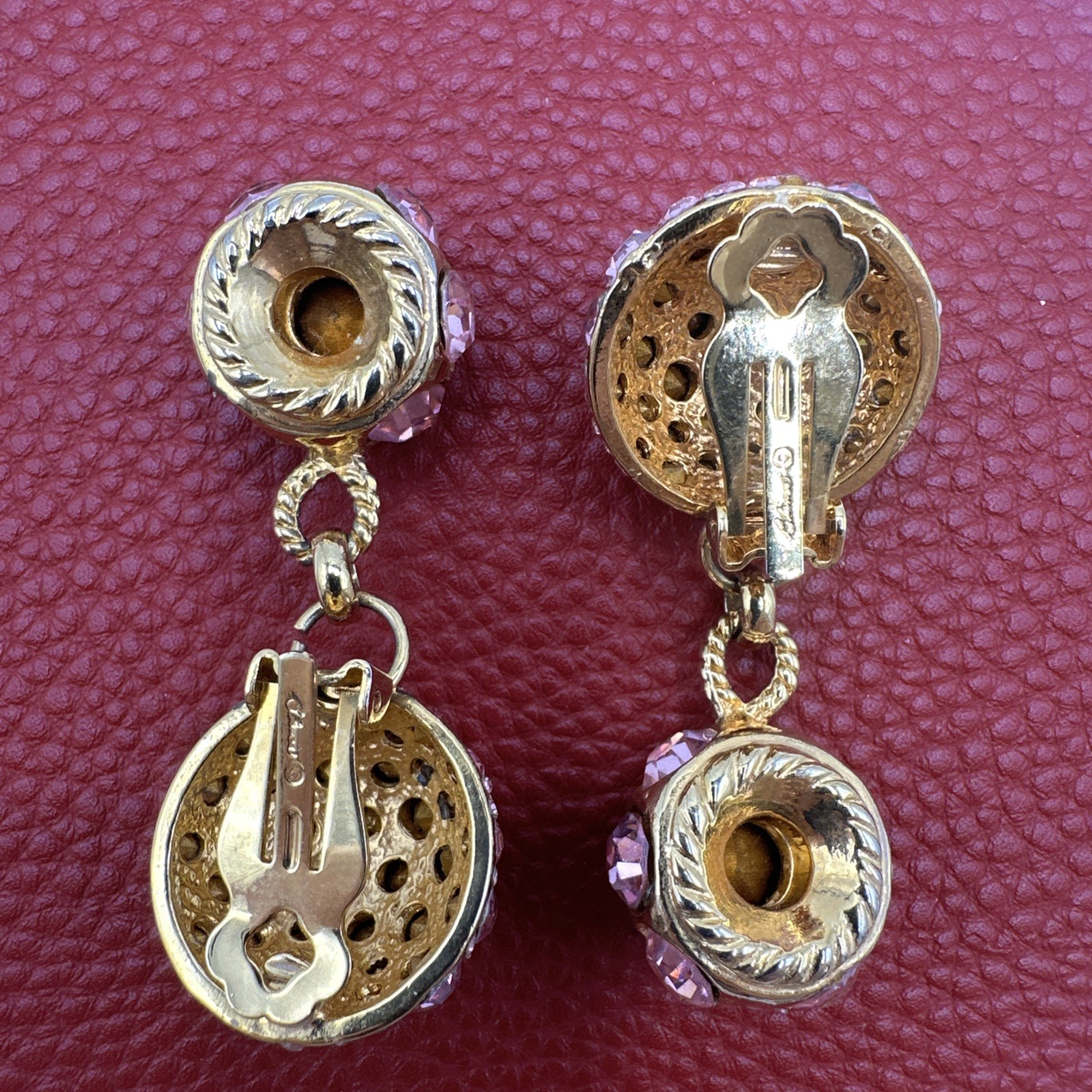 Vintage Sparkling BLANCA Clip on Pink Rhinstones Dangle Earrings. See pics.