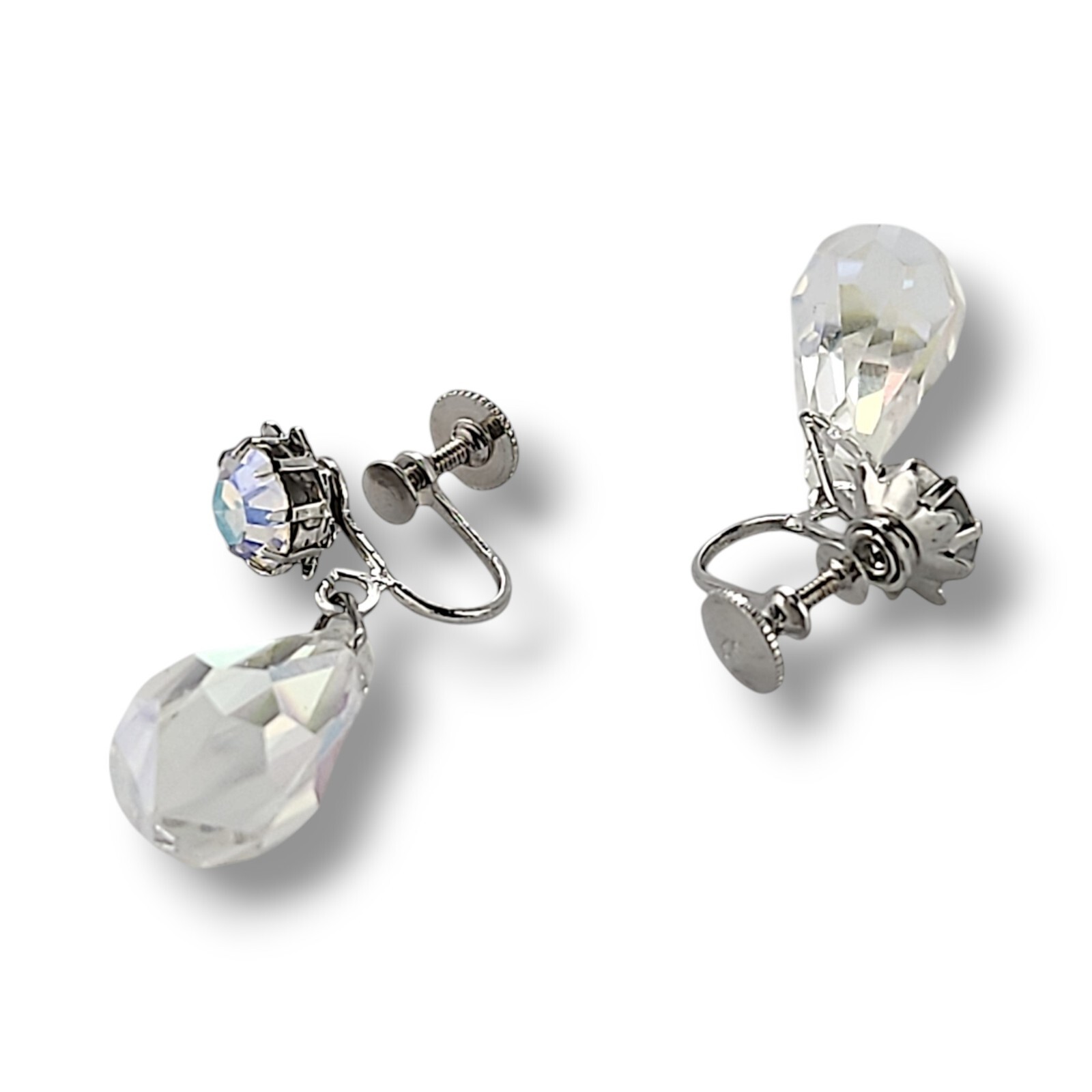 Vintage Aurora Borealis Crystal Rhinestone Dangle Drop Screw Back Earrings