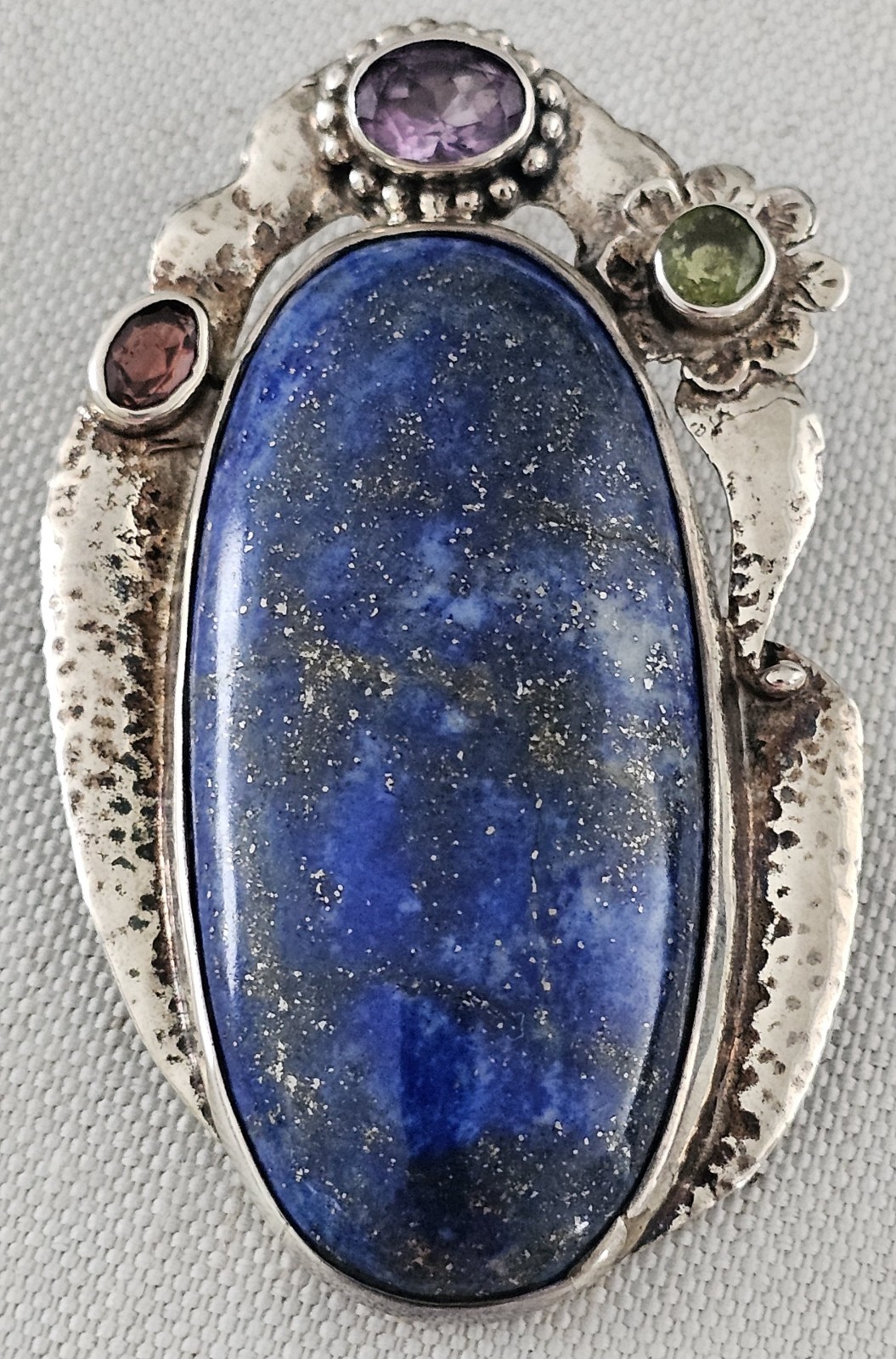 Vtg Sterling Silver 925 Large 2.5″ Ornate Lapis Lazuli Pendant Clip Signed 30g