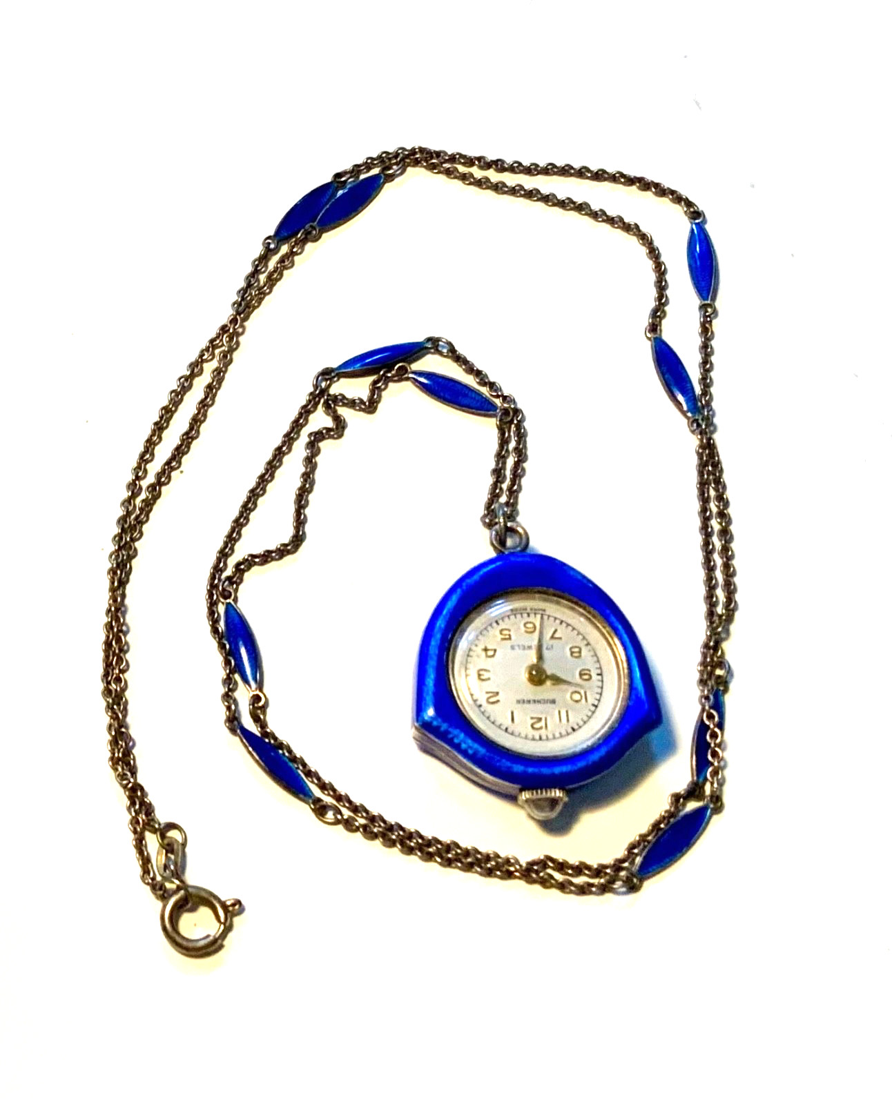 PRISTINE Enamel GUILLOCHE*925*BUCHERER*Pendant WATCH NECKLACE WORKS GREAT! MINT!