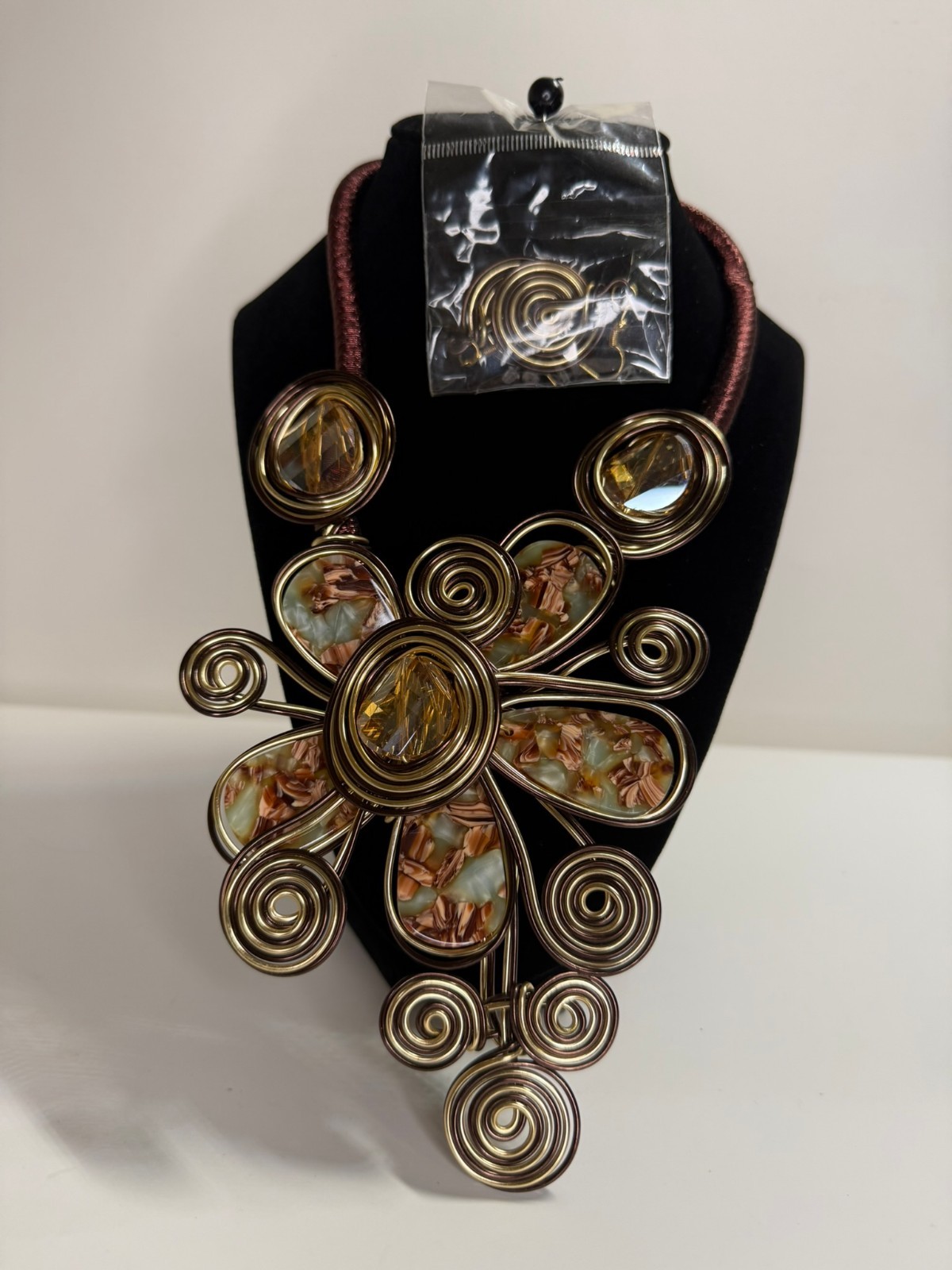 Celluloid Acetate Metal Wire Flower Statement Necklace Set