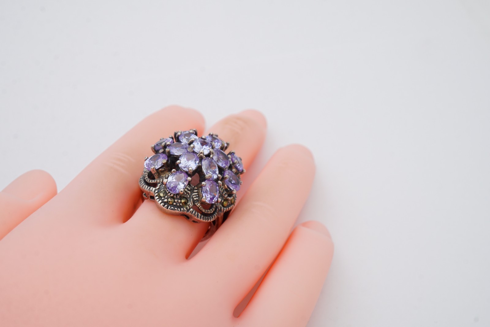 Vintage Sterling Silver 925 Marcasite CZ Ring Size 5
