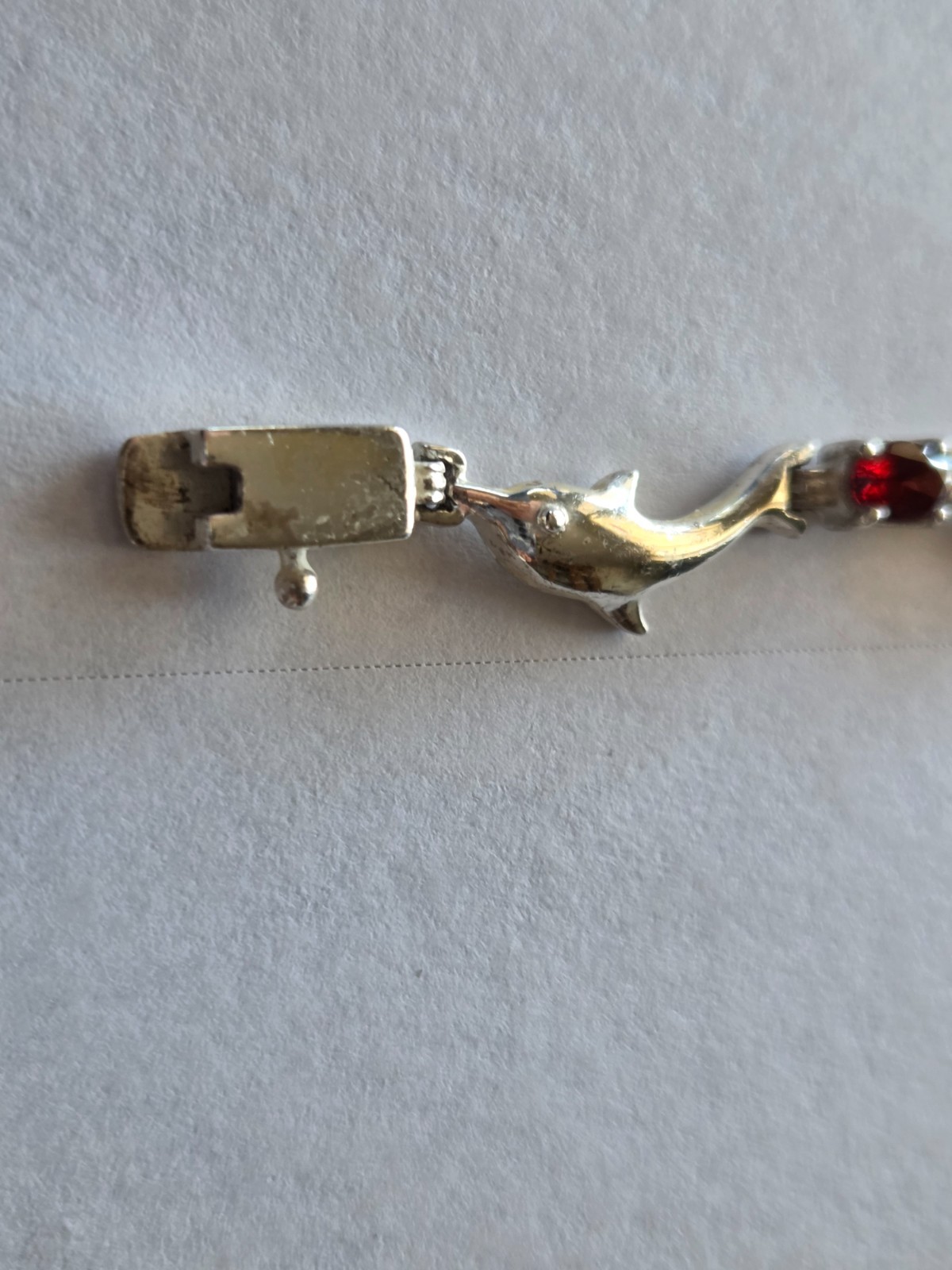 Sterling Silver Vintage 925 Dolphin Link Multi-Stone Bracelet