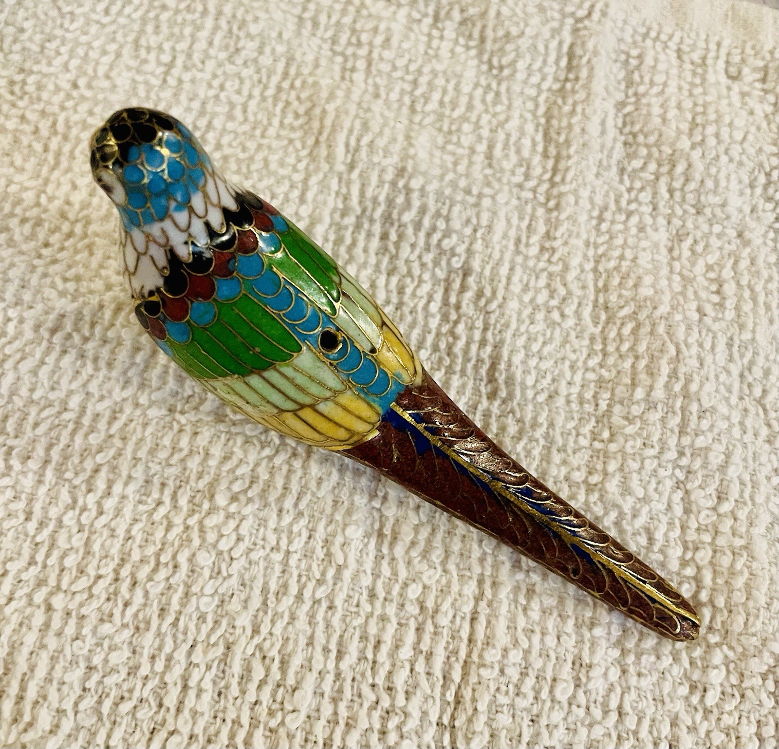 Large Bird Cloissone Bead 3” Enamel China