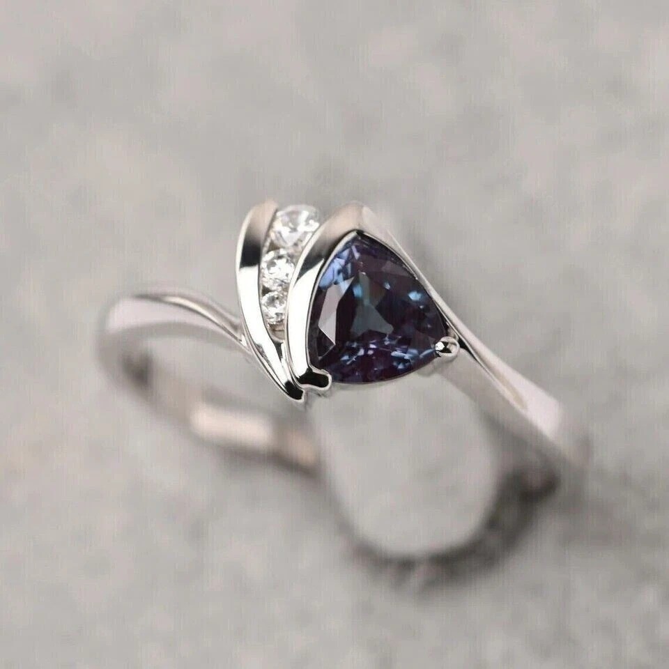 2.85Ct Lab-Created Alexandrite Engagement Anniversary 14K White Gold Finish Ring