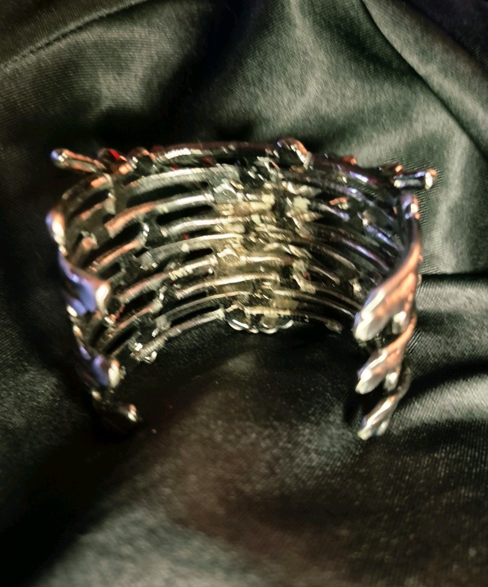 Vintage Spider Statement Ruby Red Rhinestones Silver Adjustable Cuff Bracelet