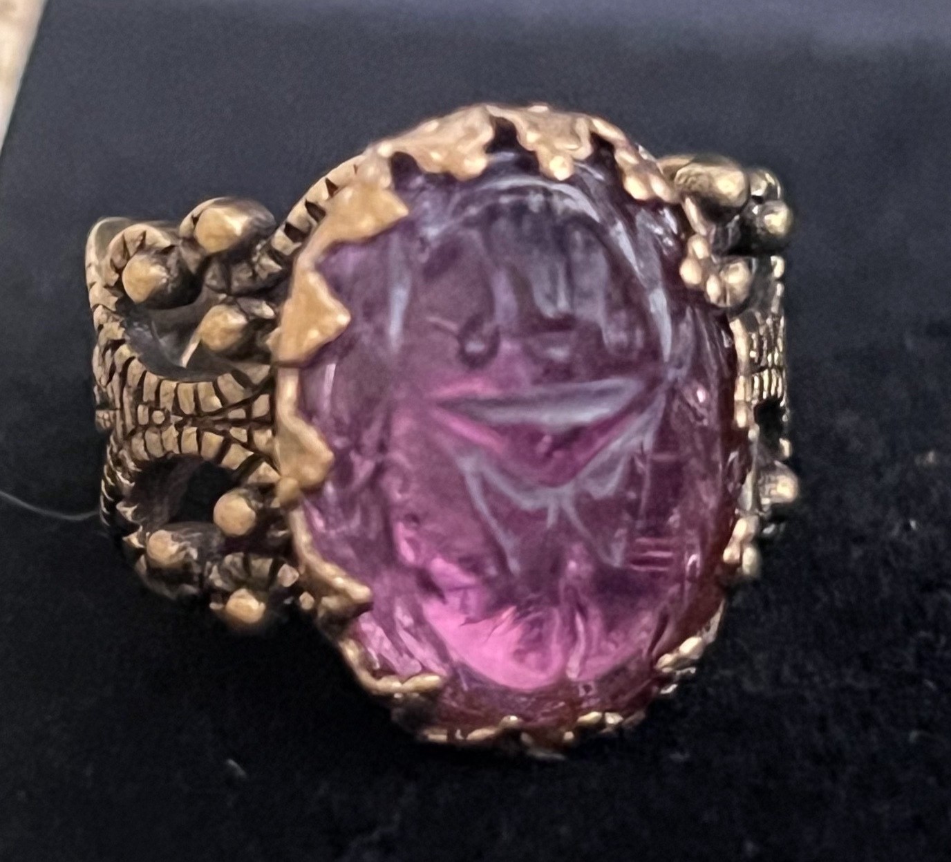 Scarab Ring Egyptian Beetle Antique Czech Glass Egyptian Revival Jewelry