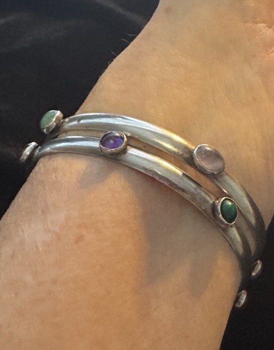 Vintage Handmade Sterling Silver Bangle Bracelets MultiStone Tulla Booth @ 1980