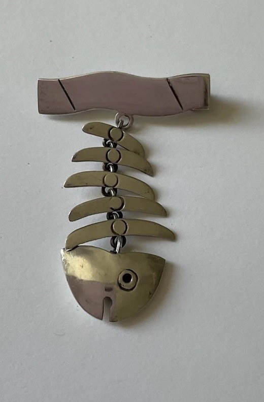 Vintage Mexico Taxco Sterling Silver ArticulatedFish Brooch Pin 6.5 g