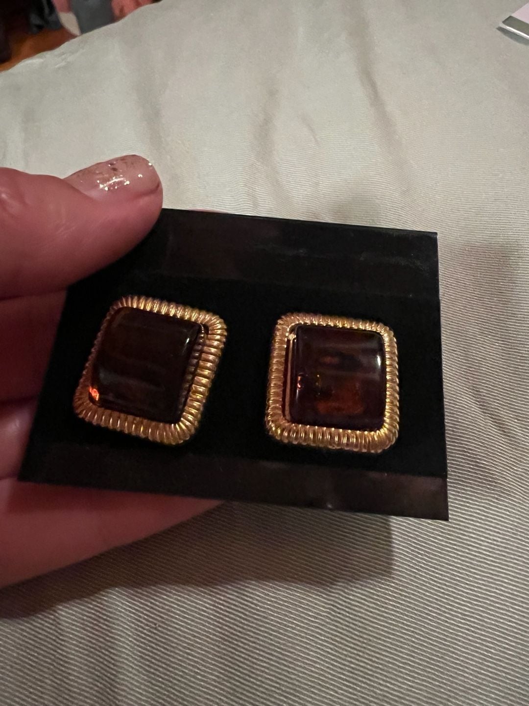 Vintage Gold Earrings Butterscotch Lucite Cabochon Runway Couture Statement