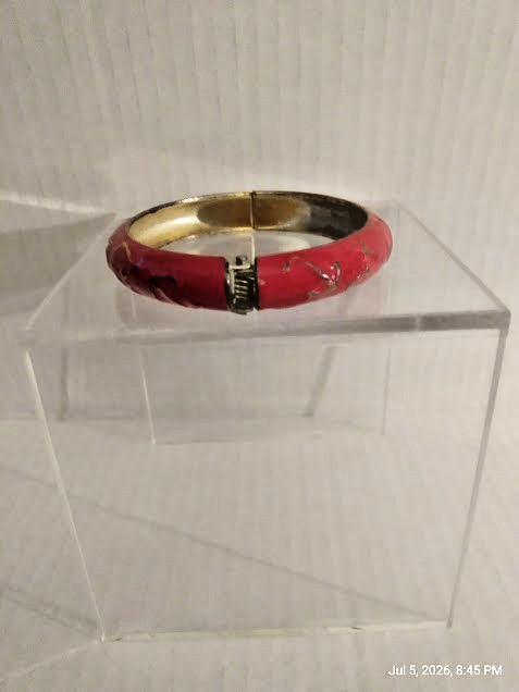 Vintage Metal Red Clamper Bangle Bracelet with Enamel Finish- Anchor Accents