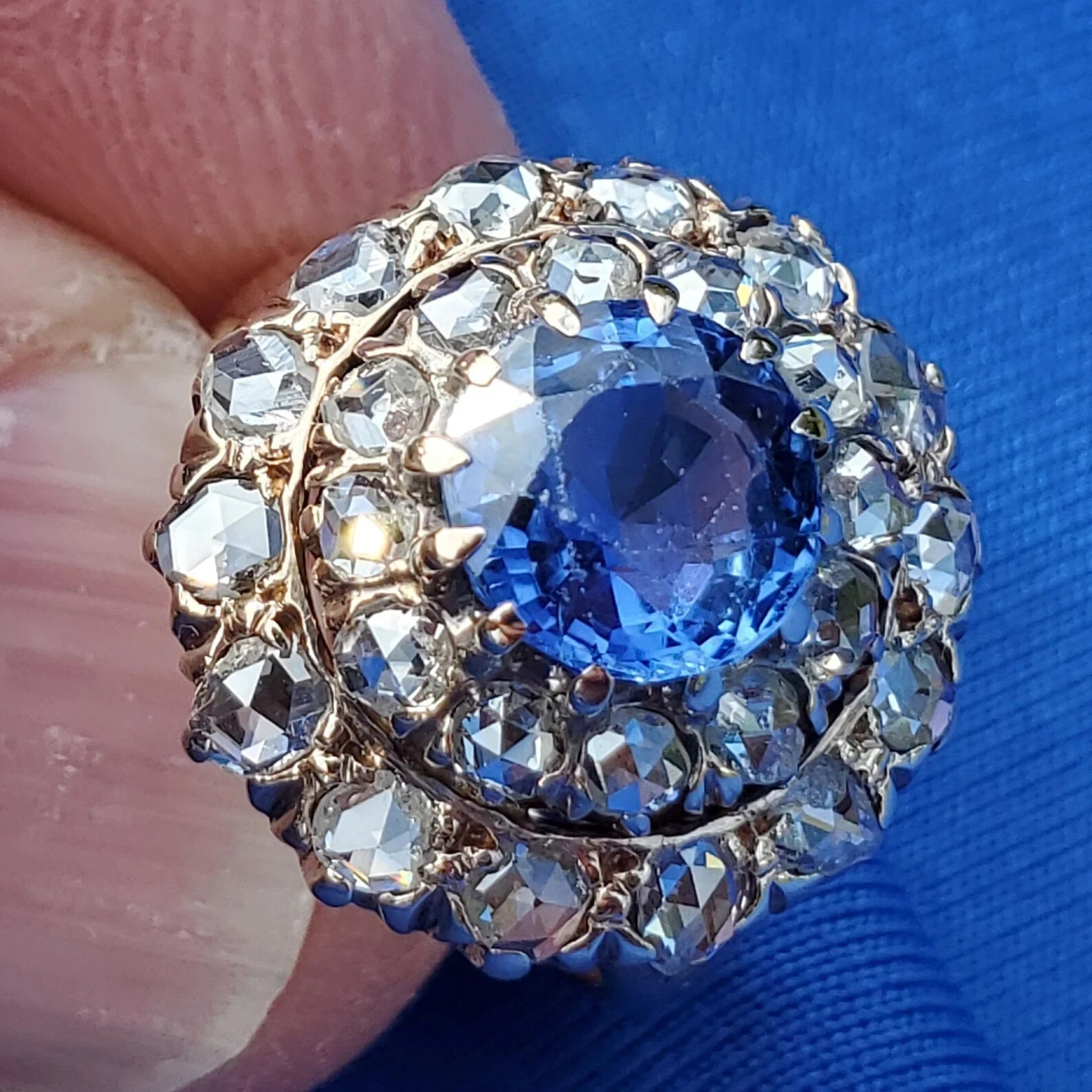 Original EARTH MINED SAPPHIRE DIAMOND Engagement Ring Antique Victorian 14K GOLD