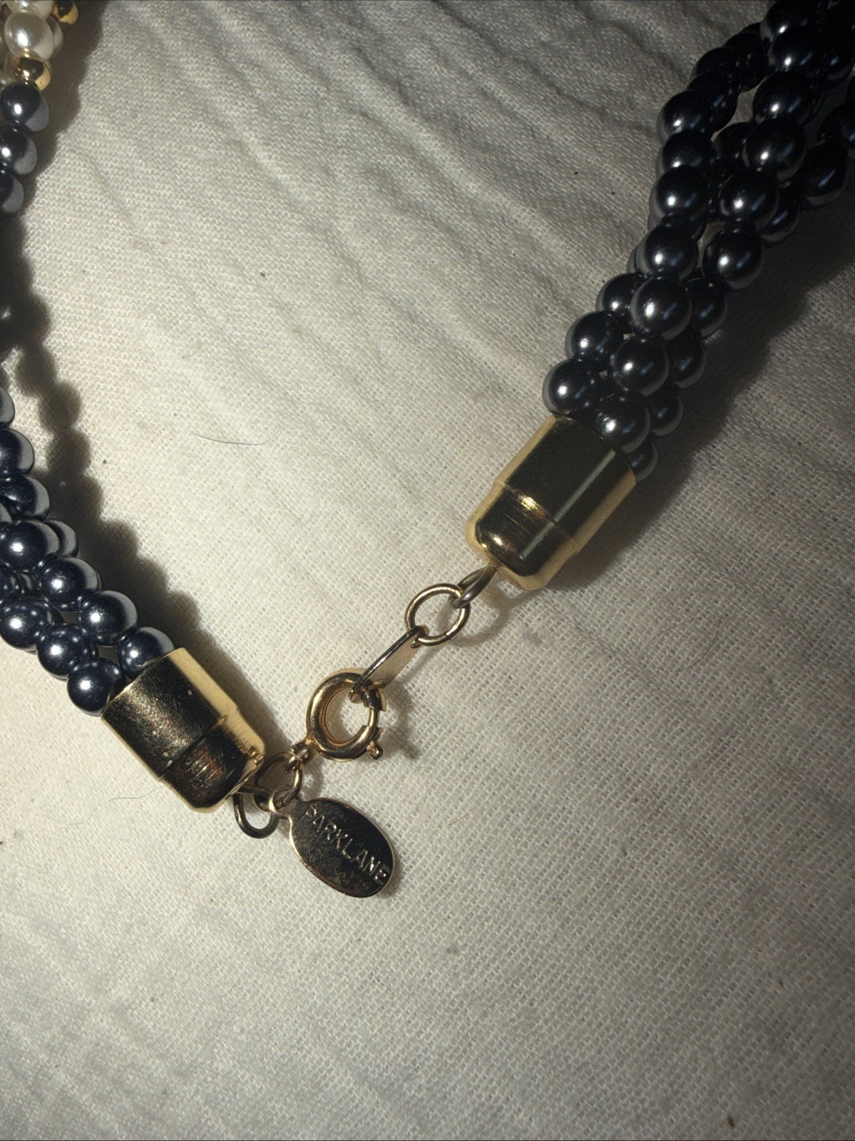 Vintage Seed Bead Choker Parklane Faux Pearl White Blue Grey Gold Multi Strand