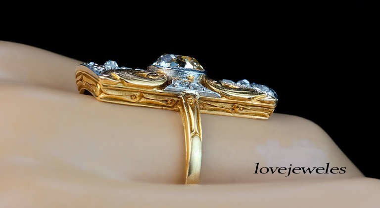 3CT Round Lab-Created Diamond Vintage Art Deco Wedding Ring 14K 2-Tone Gold Over